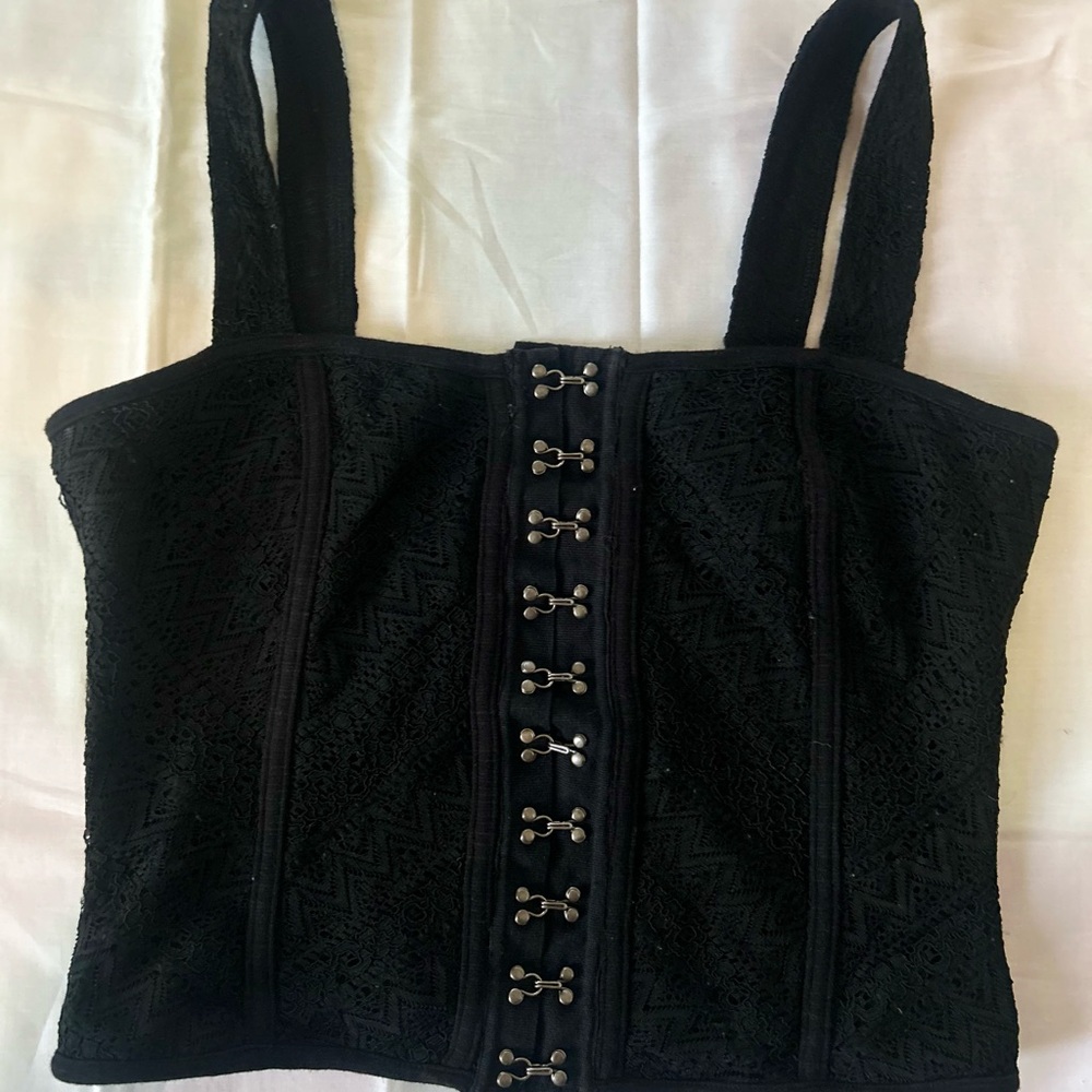 Free People Black Textured Camisole with Hook Details